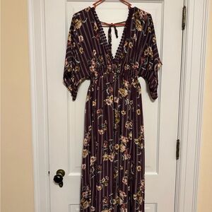 She + Sky Floral Striped Maxi Dress - Burgundy and Yellow